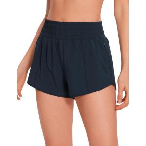 imageCRZ YOGA High Waisted Running Shorts for Women 25quot  Mesh Liner Quick Dry for Sport Athletic Workout with Zipper PocketTrue Navy