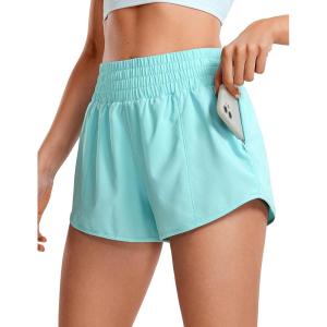 imageCRZ YOGA High Waisted Running Shorts for Women 25quot  Mesh Liner Quick Dry for Sport Athletic Workout with Zipper PocketTurquoise