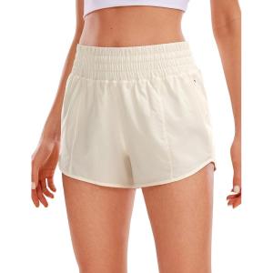 imageCRZ YOGA High Waisted Running Shorts for Women 25quot  Mesh Liner Quick Dry for Sport Athletic Workout with Zipper PocketWhite Apricot