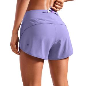 imageCRZ YOGA Mid Waisted Running Shorts for Women 4quot Soft for Gym Athletic Workout with Zipper Pocket Liner Quick DryDark Lavender Purple