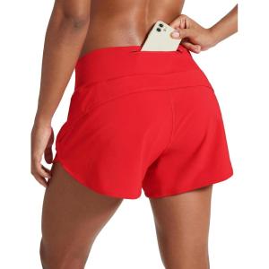 imageCRZ YOGA Mid Waisted Running Shorts for Women 4quot Soft for Gym Athletic Workout with Zipper Pocket Liner Quick DryDeep Red