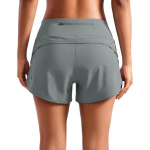 imageCRZ YOGA Mid Waisted Running Shorts for Women 4quot Soft for Gym Athletic Workout with Zipper Pocket Liner Quick DryGrey Sage