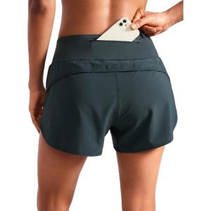imageCRZ YOGA Mid Waisted Running Shorts for Women 4quot Soft for Gym Athletic Workout with Zipper Pocket Liner Quick DryMelanite
