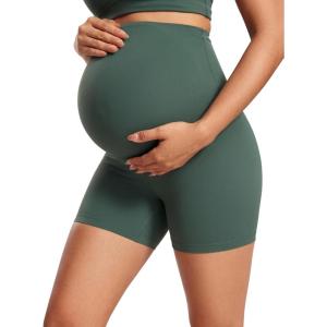 imageCRZ YOGA Womens Butterluxe Maternity Biker Shorts Over The Belly 4quot  Pregnancy Yoga Workout ActivewearDark Forest Green