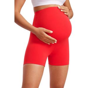 imageCRZ YOGA Womens Butterluxe Maternity Biker Shorts Over The Belly 4quot  Pregnancy Yoga Workout ActivewearDeep Red