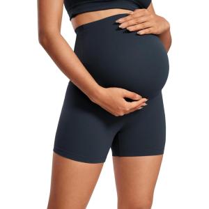 imageCRZ YOGA Womens Butterluxe Maternity Biker Shorts Over The Belly 4quot  Pregnancy Yoga Workout ActivewearTrue Navy