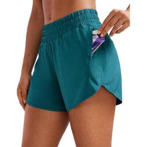 imageCRZ YOGA Womens Mid Waisted Running Shorts Liner  5 Quick Dry for Athletic Sport Workout Track with Zip PocketBorealis Green