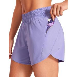 imageCRZ YOGA Womens Mid Waisted Running Shorts Liner  5 Quick Dry for Athletic Sport Workout Track with Zip PocketDark Lavender Purple