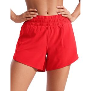 imageCRZ YOGA Womens Mid Waisted Running Shorts Liner  5 Quick Dry for Athletic Sport Workout Track with Zip PocketDeep Red