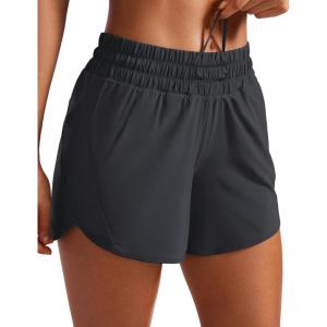 imageCRZ YOGA Womens Mid Waisted Running Shorts Liner  5 Quick Dry for Athletic Sport Workout Track with Zip PocketGraphite Grey