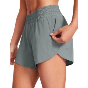 imageCRZ YOGA Womens Mid Waisted Running Shorts Liner  5 Quick Dry for Athletic Sport Workout Track with Zip PocketGrey Sage