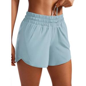 imageCRZ YOGA Womens Mid Waisted Running Shorts Liner  5 Quick Dry for Athletic Sport Workout Track with Zip PocketLight Grayish Blue
