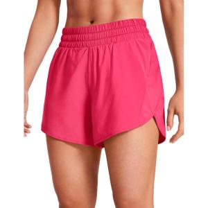 imageCRZ YOGA Womens Mid Waisted Running Shorts Liner  5 Quick Dry for Athletic Sport Workout Track with Zip PocketLip Gloss Pink