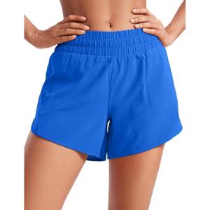 imageCRZ YOGA Womens Mid Waisted Running Shorts Liner  5 Quick Dry for Athletic Sport Workout Track with Zip PocketSparkle Blue