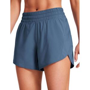 imageCRZ YOGA Womens Mid Waisted Running Shorts Liner  5 Quick Dry for Athletic Sport Workout Track with Zip PocketStelindigo Blue