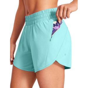 imageCRZ YOGA Womens Mid Waisted Running Shorts Liner  5 Quick Dry for Athletic Sport Workout Track with Zip PocketTurquoise