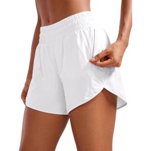 imageCRZ YOGA Womens Mid Waisted Running Shorts Liner  5 Quick Dry for Athletic Sport Workout Track with Zip PocketWhite