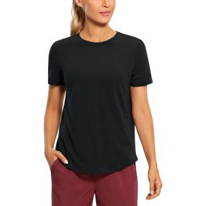 imageCRZ YOGA Womens Pima Cotton Short Sleeve Workout Shirts Casual Yoga TShirt Soft Athletic TopBlack