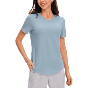 imageCRZ YOGA Womens Pima Cotton Short Sleeve Workout Shirts Casual Yoga TShirt Soft Athletic TopCambric Blue