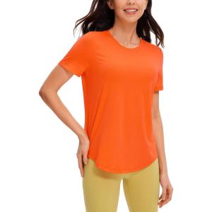 imageCRZ YOGA Womens Pima Cotton Short Sleeve Workout Shirts Casual Yoga TShirt Soft Athletic TopCoral