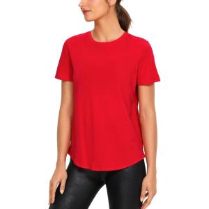 imageCRZ YOGA Womens Pima Cotton Short Sleeve Workout Shirts Casual Yoga TShirt Soft Athletic TopFestival Red