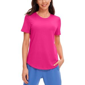 imageCRZ YOGA Womens Pima Cotton Short Sleeve Workout Shirts Casual Yoga TShirt Soft Athletic TopGranita Pink