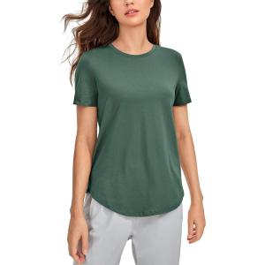 imageCRZ YOGA Womens Pima Cotton Short Sleeve Workout Shirts Casual Yoga TShirt Soft Athletic TopGraphite Green