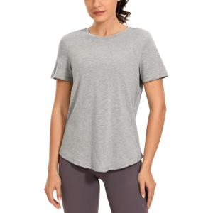 imageCRZ YOGA Womens Pima Cotton Short Sleeve Workout Shirts Casual Yoga TShirt Soft Athletic TopHeathered Medium Grey
