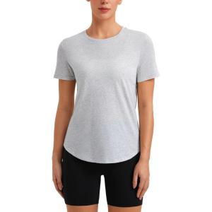 imageCRZ YOGA Womens Pima Cotton Short Sleeve Workout Shirts Casual Yoga TShirt Soft Athletic TopLight Grey Heather