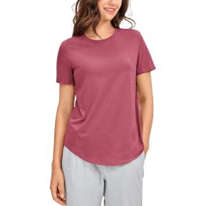 imageCRZ YOGA Womens Pima Cotton Short Sleeve Workout Shirts Casual Yoga TShirt Soft Athletic TopMisty Merlot
