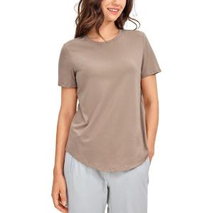 imageCRZ YOGA Womens Pima Cotton Short Sleeve Workout Shirts Casual Yoga TShirt Soft Athletic TopMortar Color