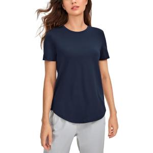 imageCRZ YOGA Womens Pima Cotton Short Sleeve Workout Shirts Casual Yoga TShirt Soft Athletic TopNavy