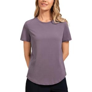 imageCRZ YOGA Womens Pima Cotton Short Sleeve Workout Shirts Casual Yoga TShirt Soft Athletic TopPurple Gray