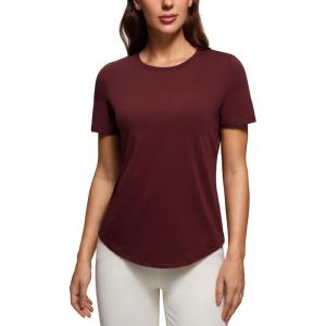 imageCRZ YOGA Womens Pima Cotton Short Sleeve Workout Shirts Casual Yoga TShirt Soft Athletic TopRed Merlot