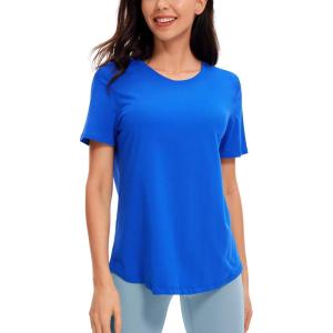 imageCRZ YOGA Womens Pima Cotton Short Sleeve Workout Shirts Casual Yoga TShirt Soft Athletic TopStrong Blue