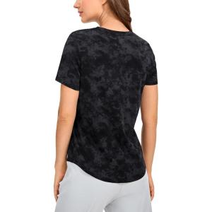 imageCRZ YOGA Womens Pima Cotton Short Sleeve Workout Shirts Casual Yoga TShirt Soft Athletic TopTie Dye Smoke Ink