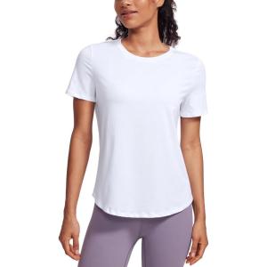 imageCRZ YOGA Womens Pima Cotton Short Sleeve Workout Shirts Casual Yoga TShirt Soft Athletic TopWhite