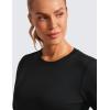 imageCRZ YOGA Lightweight Long Sleeve Workout Shirts for Women Gym Running Fall Tshirts High Neck Athletic Training TopsBlack