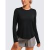 imageCRZ YOGA Lightweight Long Sleeve Workout Shirts for Women Gym Running Fall Tshirts High Neck Athletic Training TopsBlack