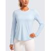 imageCRZ YOGA Lightweight Long Sleeve Workout Shirts for Women Gym Running Fall Tshirts High Neck Athletic Training TopsBlue Linen