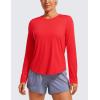 imageCRZ YOGA Lightweight Long Sleeve Workout Shirts for Women Gym Running Fall Tshirts High Neck Athletic Training TopsDeep Red