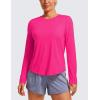imageCRZ YOGA Lightweight Long Sleeve Workout Shirts for Women Gym Running Fall Tshirts High Neck Athletic Training TopsGranita Pink