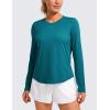 imageCRZ YOGA Lightweight Long Sleeve Workout Shirts for Women Gym Running Fall Tshirts High Neck Athletic Training TopsGreen Jade