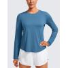 imageCRZ YOGA Lightweight Long Sleeve Workout Shirts for Women Gym Running Fall Tshirts High Neck Athletic Training TopsIron Blue