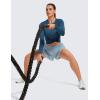 imageCRZ YOGA Lightweight Long Sleeve Workout Shirts for Women Gym Running Fall Tshirts High Neck Athletic Training TopsNight Blue Heather