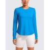 imageCRZ YOGA Lightweight Long Sleeve Workout Shirts for Women Gym Running Fall Tshirts High Neck Athletic Training TopsPoolside Blue