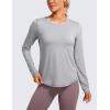 imageCRZ YOGA Lightweight Long Sleeve Workout Shirts for Women Gym Running Fall Tshirts High Neck Athletic Training TopsSilver Mist