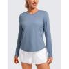 imageCRZ YOGA Lightweight Long Sleeve Workout Shirts for Women Gym Running Fall Tshirts High Neck Athletic Training TopsSlate Blue