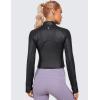 imageCRZ YOGA Womens Butterluxe Long Sleeve Workout Shirts Half Quarter Zip Sweatshirt Athletic Crop Tops Collared TShirtsFaux Leather Black