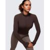 imageCRZ YOGA Womens Butterluxe Long Sleeve Workout Shirts Half Quarter Zip Sweatshirt Athletic Crop Tops Collared TShirtsHot Fudge Brown